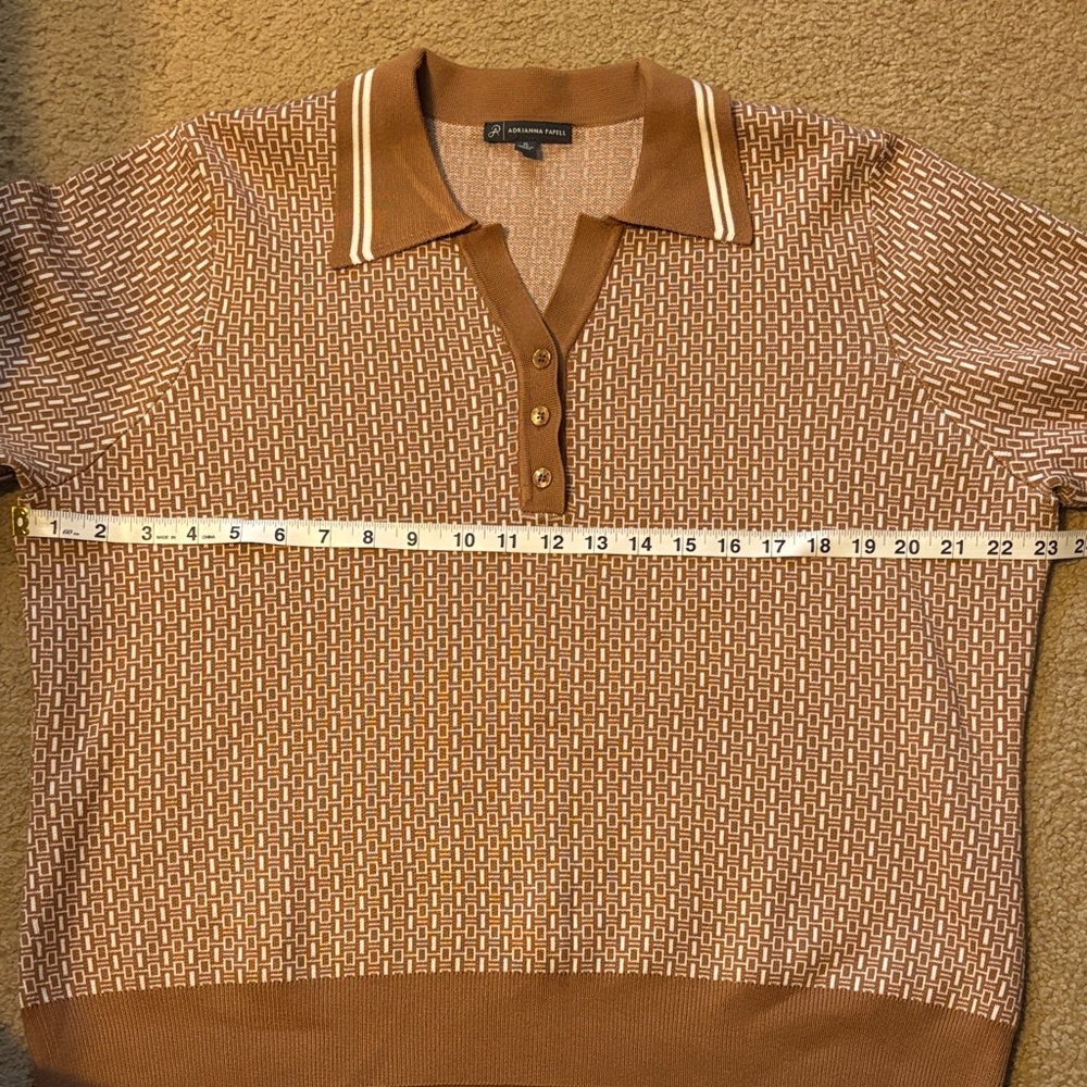 NWOT Adrianna Papell Brown & Camel Geometric Collared Top Size XL - Picture 6 of 8